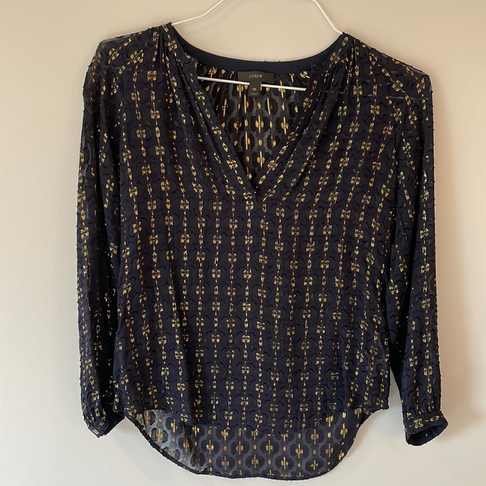 JCrew navy blue with gold stitching blouse